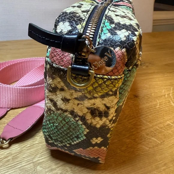 Clare V pastel Snakeskin Marisol crossbody Bag with pink strap - Picture 3 of 11